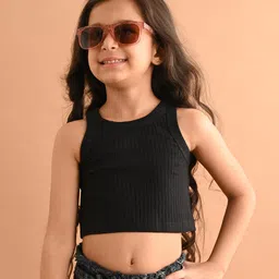 Lilpicks Couture  Sleeveless Solid Fitted Ribbed Crop Tank Top - Black-picture-26