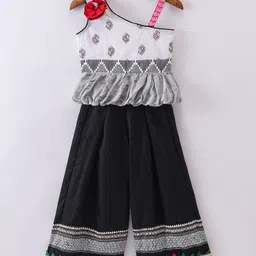 Twisha Girls One Shoulder Paisley Self Design Top & Palazzo - White & Black-picture-11