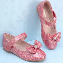 Pine Kids Ballerinas with Velcro Closure & Bow Applique - Red-picture-22
