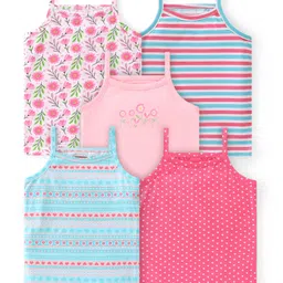 Babyhug 100% Cotton Knit Sleeveless Slips Heart Print Pack of 5- Multicolor-picture-10