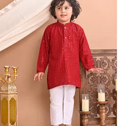 Superminis Full Sleeves Sequin Embellished Kurta With Pyjama - Maroon-picture-10