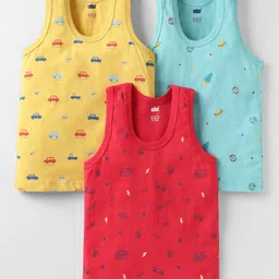 Simply Sinker Knit Sleeveless Vests with Vehicle & Space Print Pack of 3 - Red Yellow & Light Blue-picture-11
