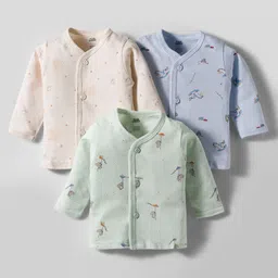 Pink Rabbit Single Jersey Knit Full Sleeves Jhablas with Space Theme Kite & Toys Print Pack of 3 - Cream Light Green & Blue-image-41