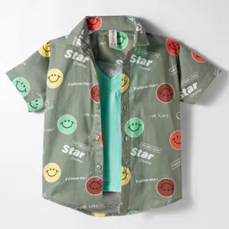 Dapper Dudes Half Sleeves Smiley Printed Shirt With Attached Tee - Olive-picture-21
