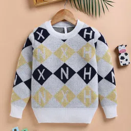 TOONYPORT Woollen Woven Full Sleeves Alphabets Designed Sweater - Yellow-picture-18