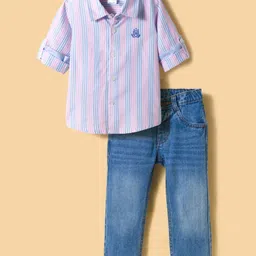 Simply Premium Cotton Woven Full Sleeves Striped Shirt & Denim Jeans Set - Light Blue-picture-20