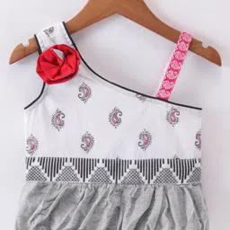 Twisha Girls One Shoulder Paisley Self Design Top & Palazzo - White & Black image 3