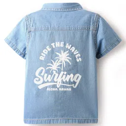 Babyhug 100% Cotton Half Sleeves Denim Shirt With Back Text Print - Blue image 2