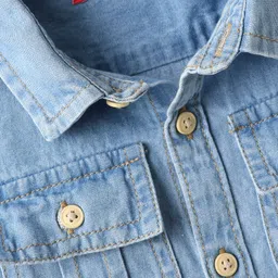 Babyhug 100% Cotton Half Sleeves Denim Shirt With Back Text Print - Blue image 3