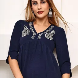 CORSICA Embroidered Crepe A-Line Dress image 5