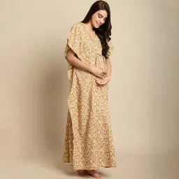 Secret Wish Beige Floral Cotton Maternity Kaftan image 2