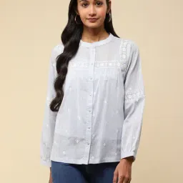 aarke Ritu Kumar Light Blue Embroidered Shirt With Camisole-image-92