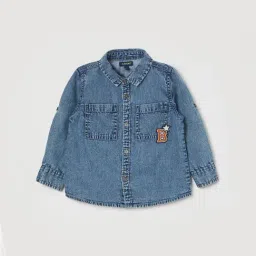 Juniors by Lifestyle Boys Mid Blue Cotton Embroidery Shirt-picture-28