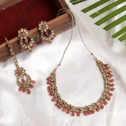 Aatmana Pink Kundan Gold-Plated Necklace Set for Women-image-64