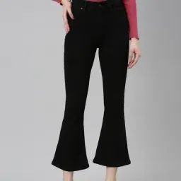 showoffff SHOWOFF Black Denim Flared Fit Mid Rise Bootcut Jeans-picture-33