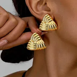 Jewels Galaxy Stainless Steel Gold-Plated Triangular Shaped Drop Earrings-picture-12