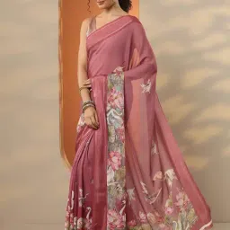 Libas Mauve Regular Fit Floral Print Saree With Unstitched Blouse image 3