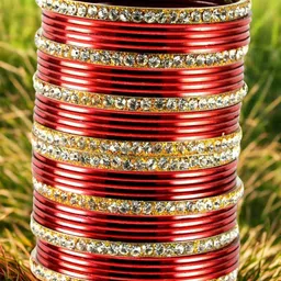 Vidhya Kangan Set Of 32 Maroon Brass Bangles image 2