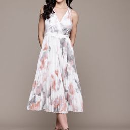 Label Ritu Kumar Print Halter Neck Crepe Fit & Flare Midi Dress-picture-25