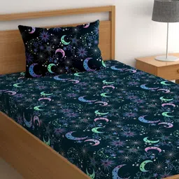 CG HOMES Blue & Green Ethnic Motifs 180 TC Single Bedsheet with 1 Pillow Covers-image-94