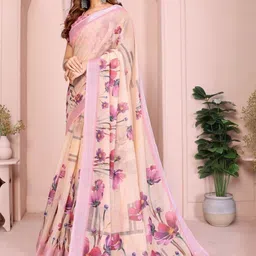 SP TEXTILE CLOTHES Floral Linen Blend Saree image 3