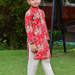 EthIndia Boys Floral Printed Regular Pure Cotton Kurta with Pyjamas image 5