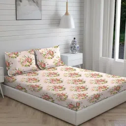 Boutique Living Signature Pink Cotton 300 TC King Size Bed Sheet with Pillow Cover-image-30