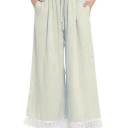 PATRORNA Off White Loose Fit Mid Rise Palazzos-image-1