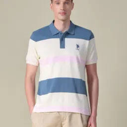 u.s. polo assn. U.S.Polo Association Blue Cotton Colorblocked Boxy Fit Polo Shirt-picture-12