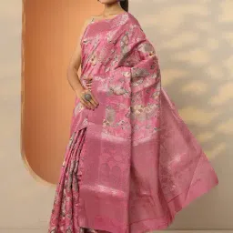 Libas Pink Regular Fit Floral Print Saree With Unstitched Blouse image 3