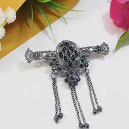 I Jewels Silver-Plated Oxidised Kundan Safa Kalangi Brooch-picture-42