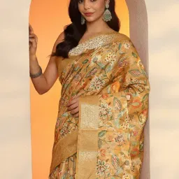 Libas Mustard Regular Fit Floral Print Saree With Unstitched Blouse image 5