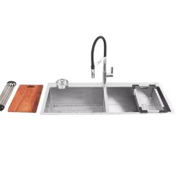 Jayna Combo Series Double Bowl Kitchen Sink Satin with Faucet & Accessories 45x20 Inch, COMBO -05A-picture-14