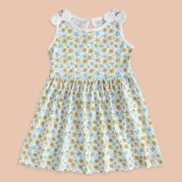 Pantaloons Baby White & Blue Cotton Floral Print Dress-image-36
