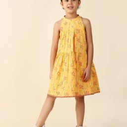 Fabindia Kids Yellow Floral Print Dress-picture-12
