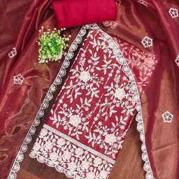 NEGRONI Embroidered Organza Unstitched Dress Material-picture-28