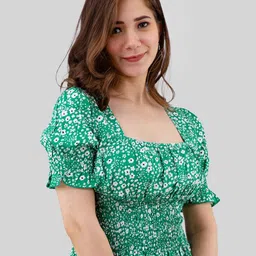 fuchsia PRETTY LOVING THING Floral Printed Puff Sleeve Cinched Waist Top image 3