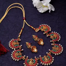 Shining Diva Gold-Plated Stone Studded & Beaded Jewellery Set-picture-23