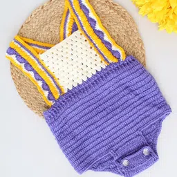 Woonie Sleeveless  Cross Back Crochet Detailed Onesie -Purple-image-6