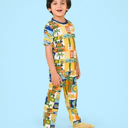 Babyhug Single Jersey Knit Half Sleeves Tropical Printed Night Suit - Multicolour-picture-26