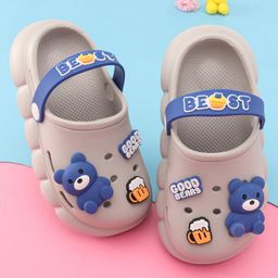 Oh! Pair Back Strap Closure Clog With Teddy Bear Applique- Grey-picture-12