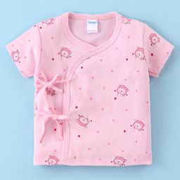 Tango Interlock Half Sleeves Front Open  Vest Polka Dots & Teddy Bear Print - Pink-picture-5