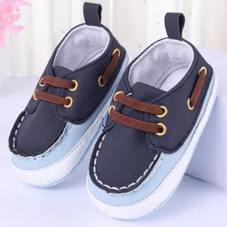 Cute Walk by Babyhug Slip On Booties with Lace Detailing - Navy Blue image 1