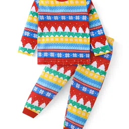 Babyhug Cotton Knit Full Sleeves Night Suit with Christmas Theme Print - White-image-69