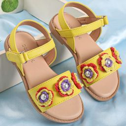 Babyoye Velcro Closure Sandals with Floral Applique - Yellow-picture-43