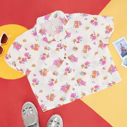 Pantaloons Junior Half Sleeves Floral Printed Top - White-picture-24