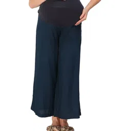 Mama & Bebe Soft Rayon Woven Solid Maternity Palazzo - Rust Blue-picture-33