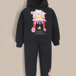 Cherry Crumble By Nitt Hyman Knit Full Sleeves Happy Holidays Text Designed Hooded Heavy Winter Sweatshirt & Joggers Set - Black-picture-16
