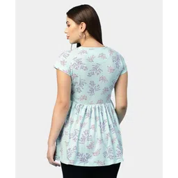 ECOMAMA Organic Cotton & Bamboo Antimicrobial Cap Sleeves Lounge Maternity Top Leafy Print - Mint image 3