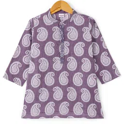 Babyhug 100% Cotton Woven Full Sleeves Kolka Printed  Kurta Dhoti  Set - Purple image 2